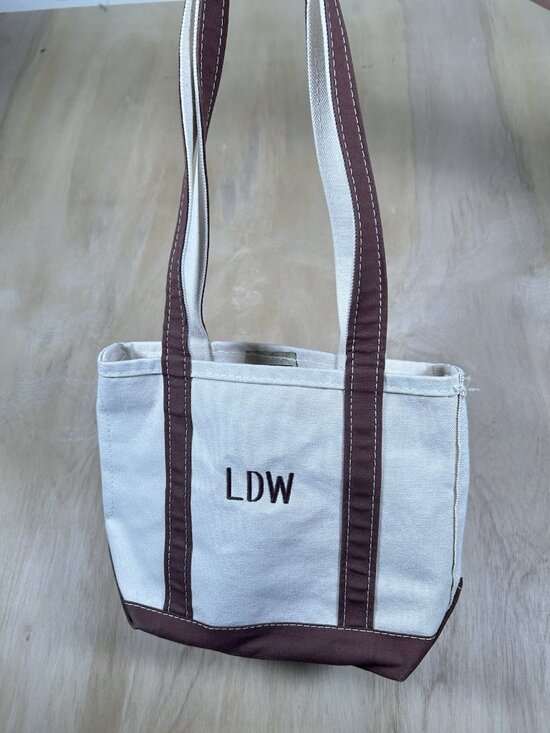 L.L. Bean Handbags - Vintage 1990’s LL Bean Boat & Tote Canvas Brown Trim USA Made Monogrammed EUC